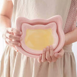 【Cat Bowl】Cat face ceramic plate with blue bottom and pink edge 19.8cm*16.5cm