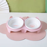 【Cat Bowl】Double Ceramic Bowl with Slanted Bowl Stand Pink