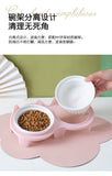 【Cat Bowl】Double Ceramic Bowl with Slanted Bowl Stand Pink