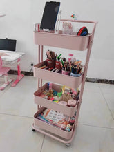 收纳小推车粉色/白色【钢制 不是塑料】因物流保存不当、杆有些轻微锈迹介意勿拍!!!