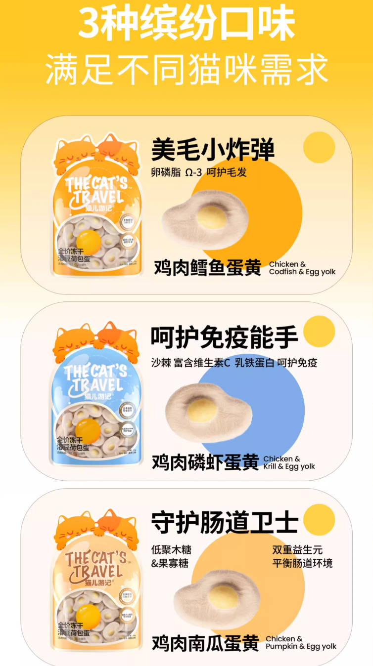 猫儿游记荷包蛋功能主食冻干【三个口味】24g